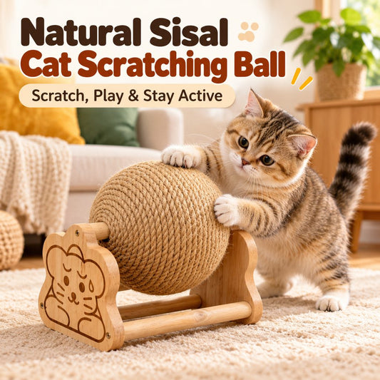 Sisal cat scratching ball with wooden stand for indoor cats