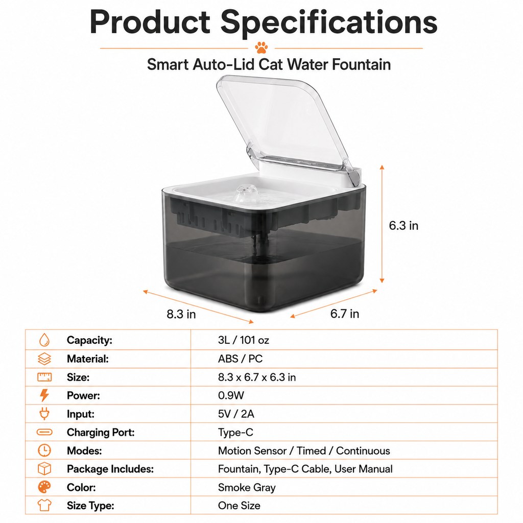 Paws in Awe Smart Auto-Lid Cat Water Fountain for Busy Cat Parents - 3L Cordless Pet Water Dispenser with Dust Cover, Motion Sensor & Type-C Charging image 10
