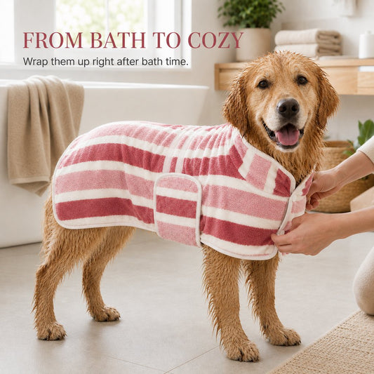 Wearable microfiber dog drying towel pink wrap main image