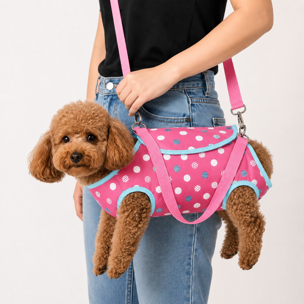 Pink polka dot wearable pet carrier harness