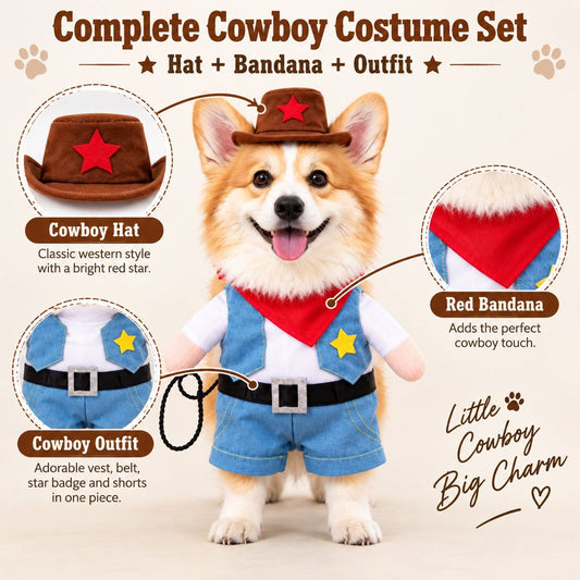 complete cowboy dog costume set with hat bandana and outfit