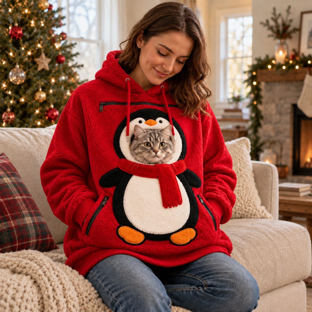 red penguin Christmas pet pouch hoodie