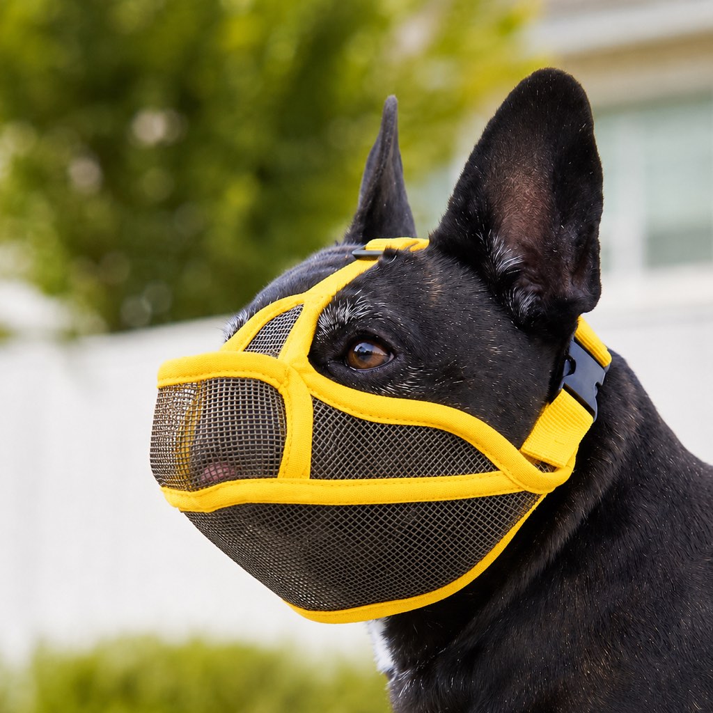 Yellow French Bulldog breathable mesh muzzle