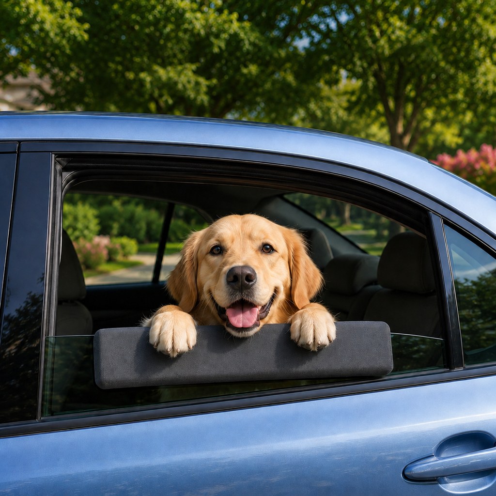 Paws in Awe Dog Car Window Chin Rest Cushion for Road Trips - Soft Window Edge Support for Dogs, Helps Protect Paws & Car Door Trim hero lifestyle scene showing the product in its most natural real-use environment