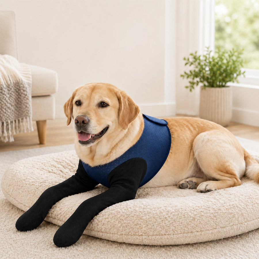 Paws in Awe PawGuard Dual Front Leg Recovery Sleeves for Dogs - Cone-Free Anti-Lick Protection for Post-Surgery, Scratching & Sensitive Front Legs hero lifestyle scene showing the product in its most natural real-use environment