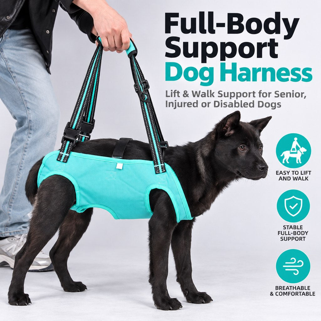 Full-body dog lift harness providing assisted walking support