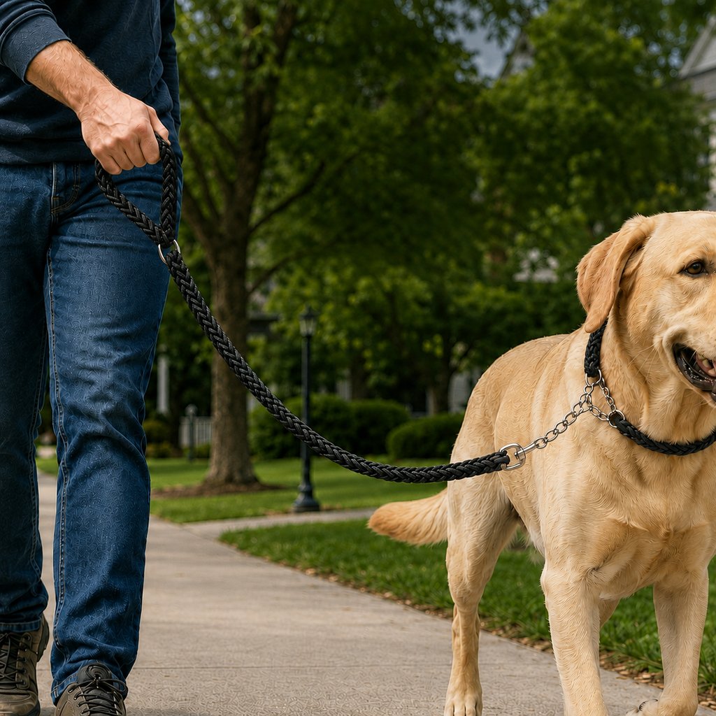 Paws in Awe Heavy-Duty Braided Dog Leash with Chain-Control Collar for Strong Pullers - Daily Walking & Training image 1