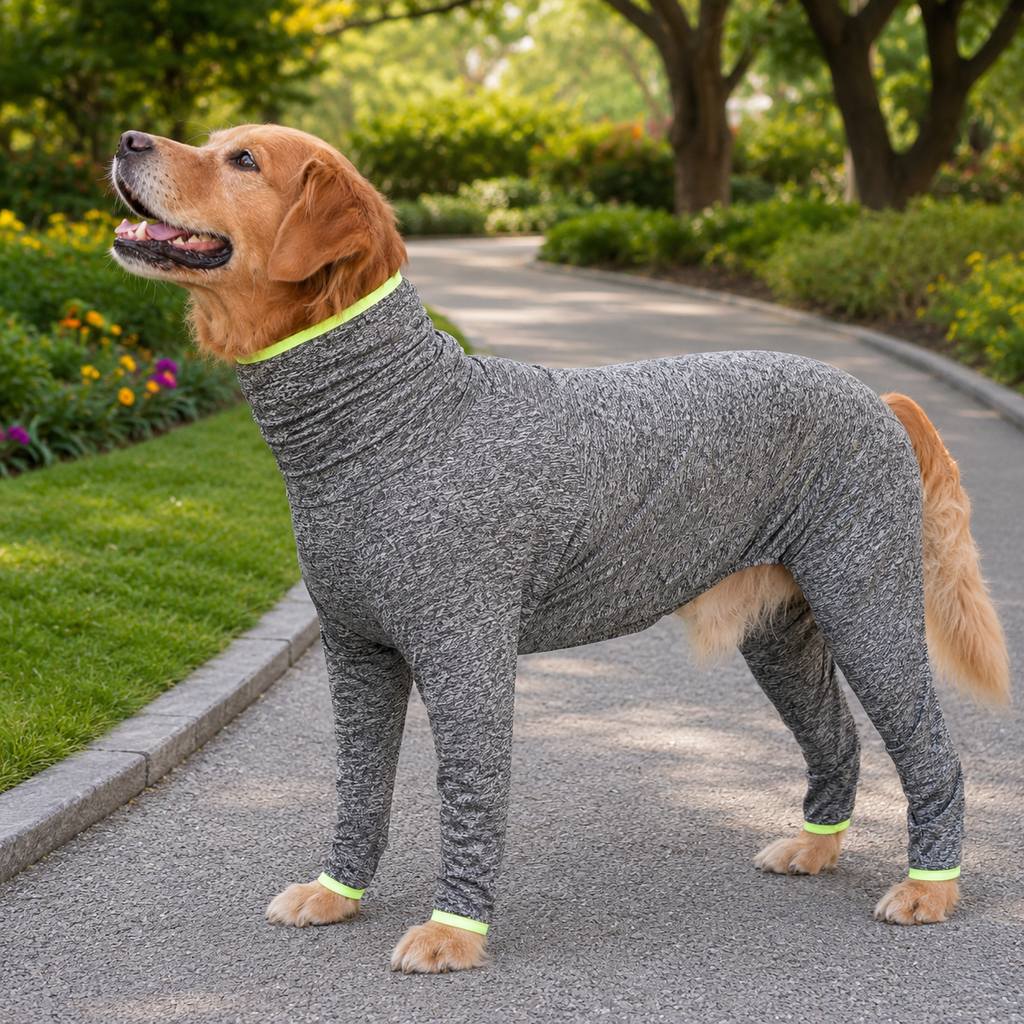 Paws in Awe Large Dog Full-Body Suit for Indoor Wear - Stretch 4-Leg Coverall image 1