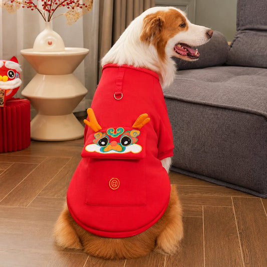 Paws in Awe Warm Dog Sweatshirt for Cold Weather - Cozy Red Pullover for Indoor Lounging, Winter Walks & Lunar New Year Photos, XS-5XL image 1