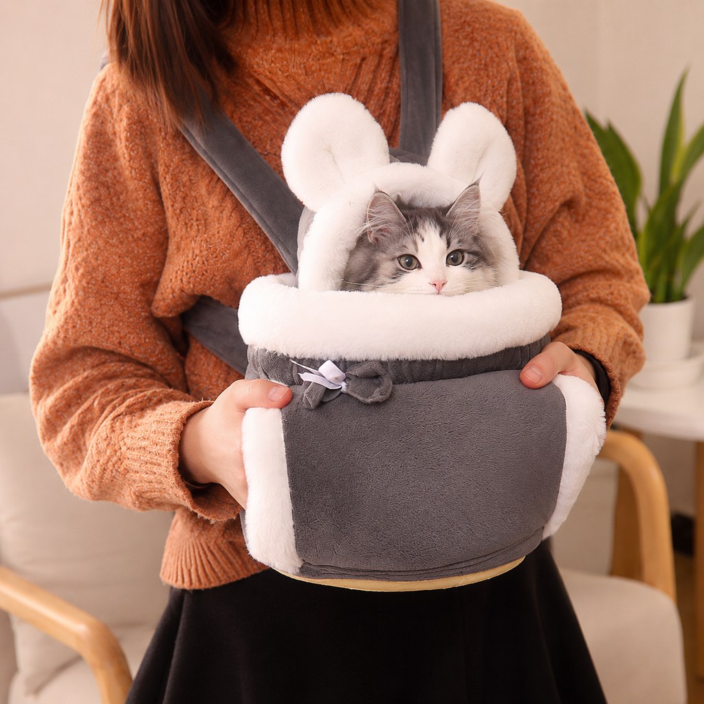 Paws in Awe Winter Warm Cat Carrier Backpack for Cold-Weather Outings - Plush Hands-Free Carrier for Cats & Small Pets image 1