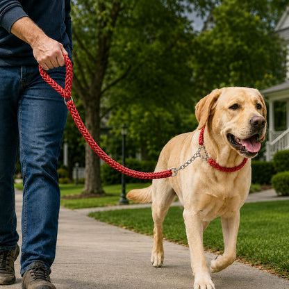 Paws in Awe Heavy-Duty Braided Dog Leash with Chain-Control Collar for Strong Pullers - Daily Walking & Training image 17
