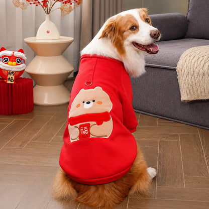 Paws in Awe Warm Dog Sweatshirt for Cold Weather - Cozy Red Pullover for Indoor Lounging, Winter Walks & Lunar New Year Photos, XS-5XL image 8