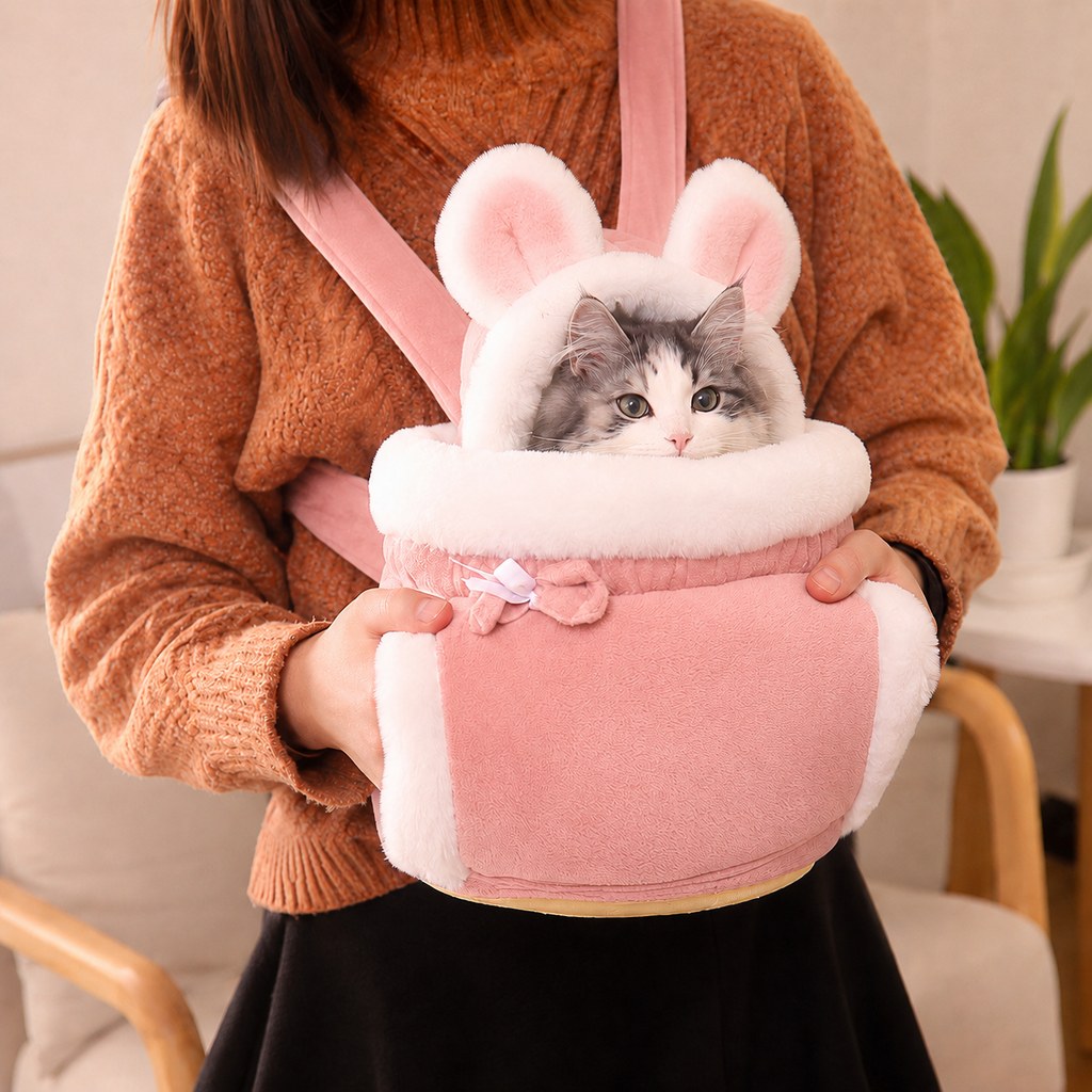 Paws in Awe Winter Warm Cat Carrier Backpack for Cold-Weather Outings - Plush Hands-Free Carrier for Cats & Small Pets image 9