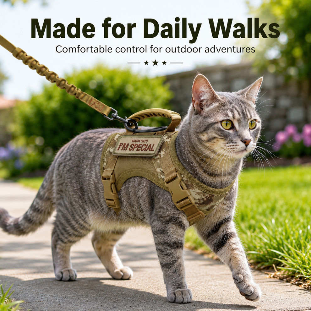 Paws in Awe Tactical Cat Harness with Leash for Outdoor Walks, Adjustable Escape-Resistant Vest for Cats image 2