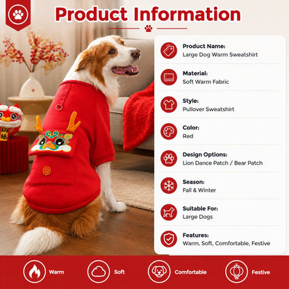 Paws in Awe Warm Dog Sweatshirt for Cold Weather - Cozy Red Pullover for Indoor Lounging, Winter Walks & Lunar New Year Photos, XS-5XL image 4