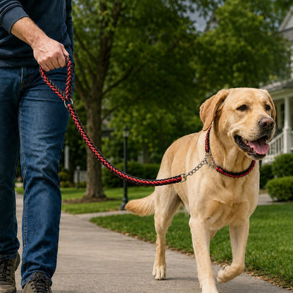 Paws in Awe Heavy-Duty Braided Dog Leash with Chain-Control Collar for Strong Pullers - Daily Walking & Training image 10
