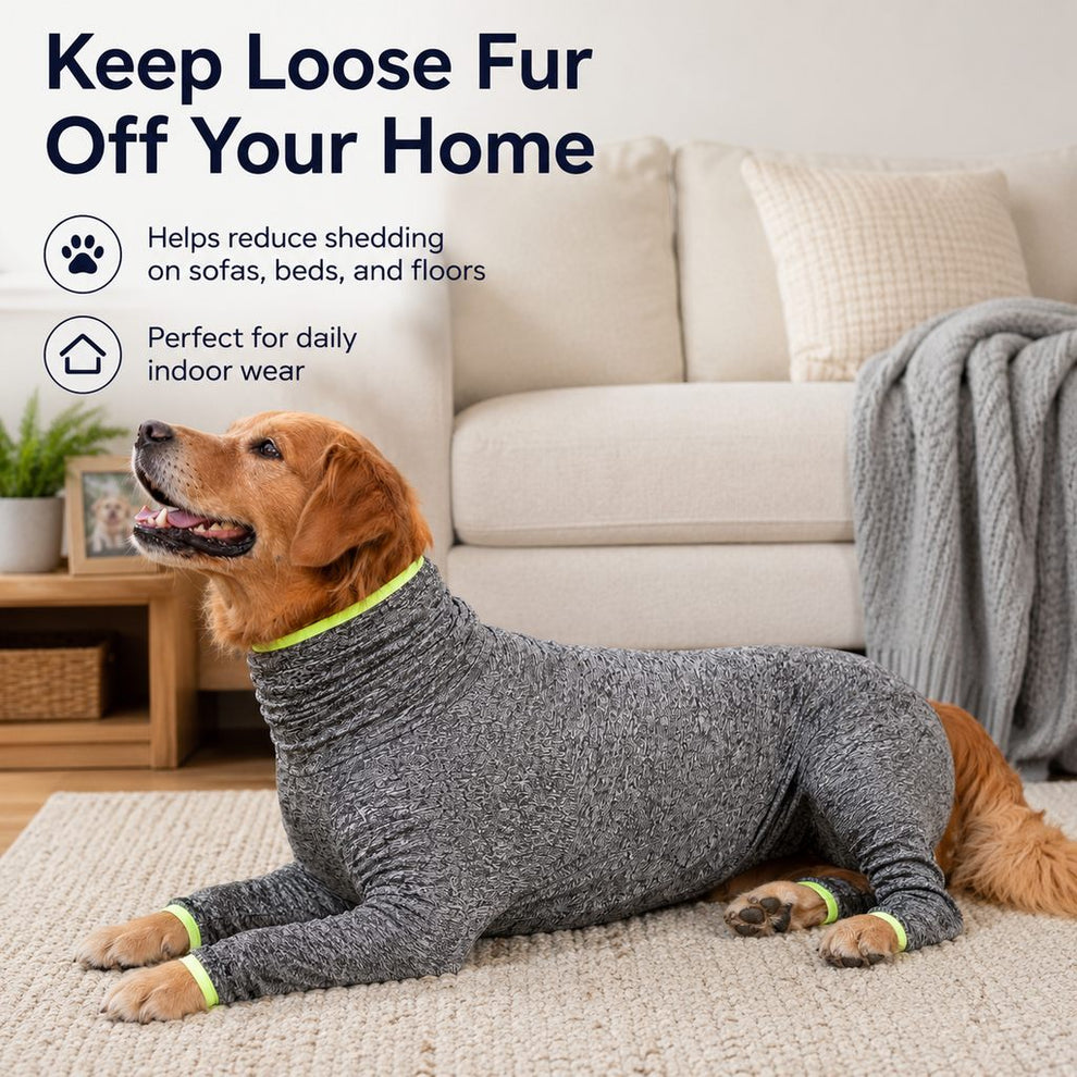 Paws in Awe Large Dog Full-Body Suit for Indoor Wear - Stretch 4-Leg Coverall image 3
