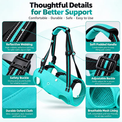 Dog lift harness construction and fastening details