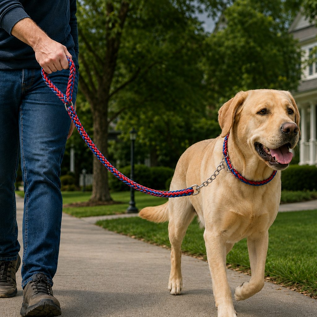 Paws in Awe Heavy-Duty Braided Dog Leash with Chain-Control Collar for Strong Pullers - Daily Walking & Training image 9