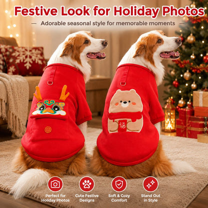 Paws in Awe Warm Dog Sweatshirt for Cold Weather - Cozy Red Pullover for Indoor Lounging, Winter Walks & Lunar New Year Photos, XS-5XL image 2