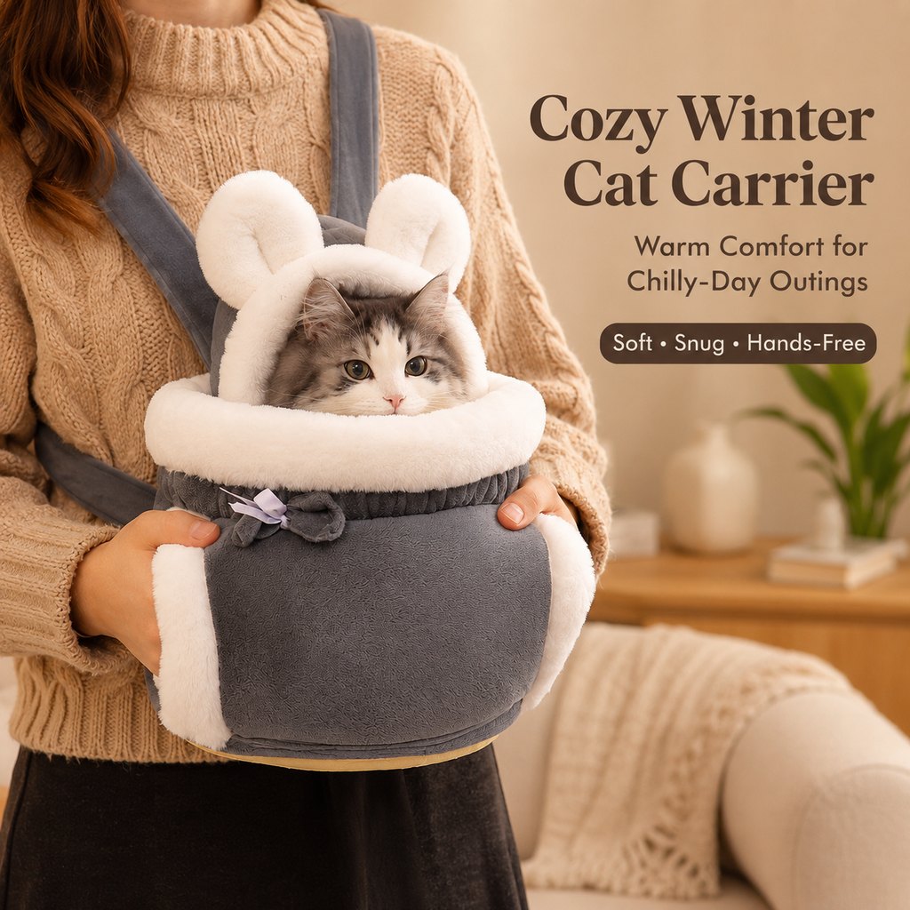 Paws in Awe Winter Warm Cat Carrier Backpack for Cold-Weather Outings - Plush Hands-Free Carrier for Cats & Small Pets image 5