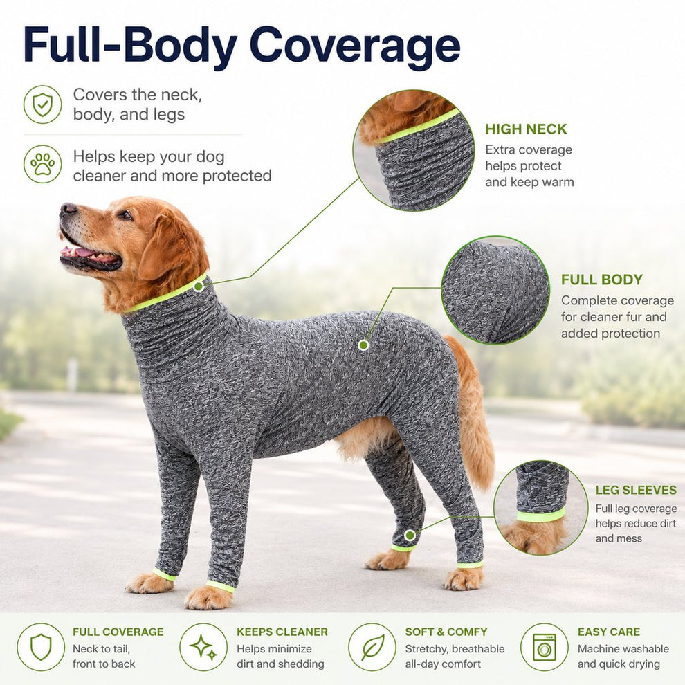 Paws in Awe Large Dog Full-Body Suit for Indoor Wear - Stretch 4-Leg Coverall image 5