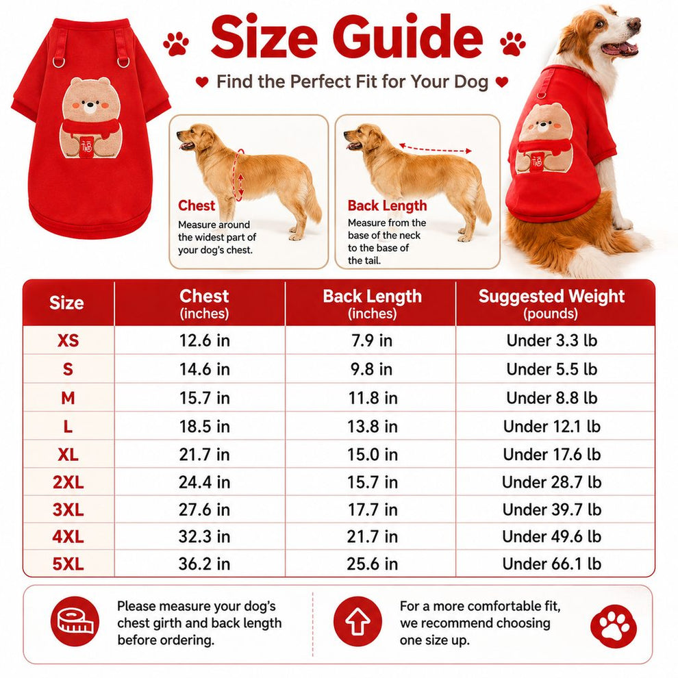 Paws in Awe Warm Dog Sweatshirt for Cold Weather - Cozy Red Pullover for Indoor Lounging, Winter Walks & Lunar New Year Photos, XS-5XL image 5