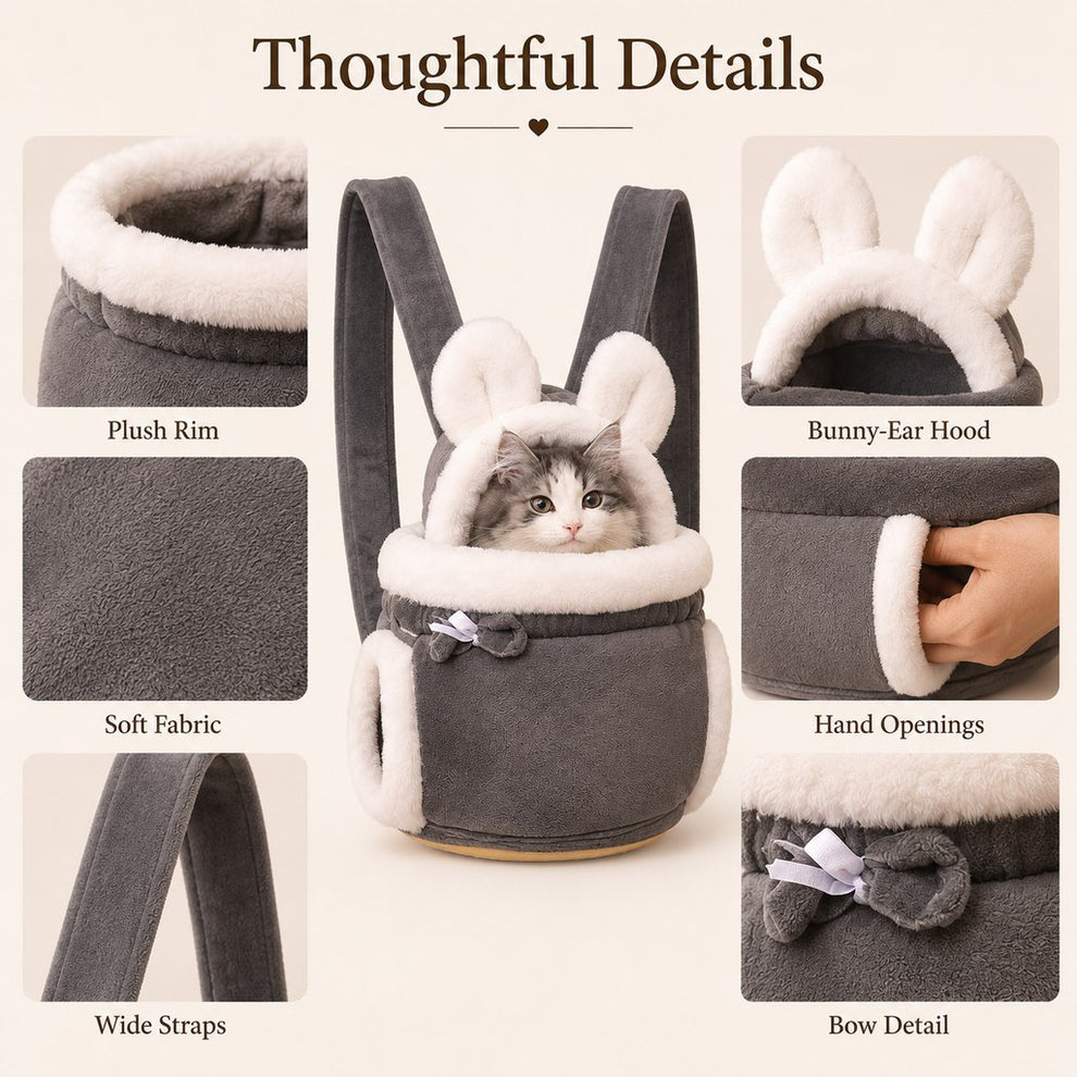 Paws in Awe Winter Warm Cat Carrier Backpack for Cold-Weather Outings - Plush Hands-Free Carrier for Cats & Small Pets image 6