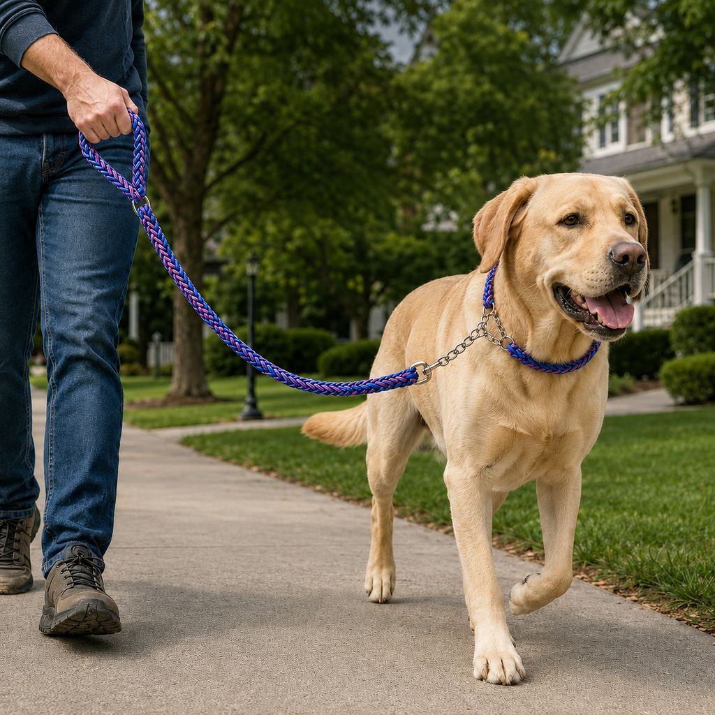 Paws in Awe Heavy-Duty Braided Dog Leash with Chain-Control Collar for Strong Pullers - Daily Walking & Training image 7