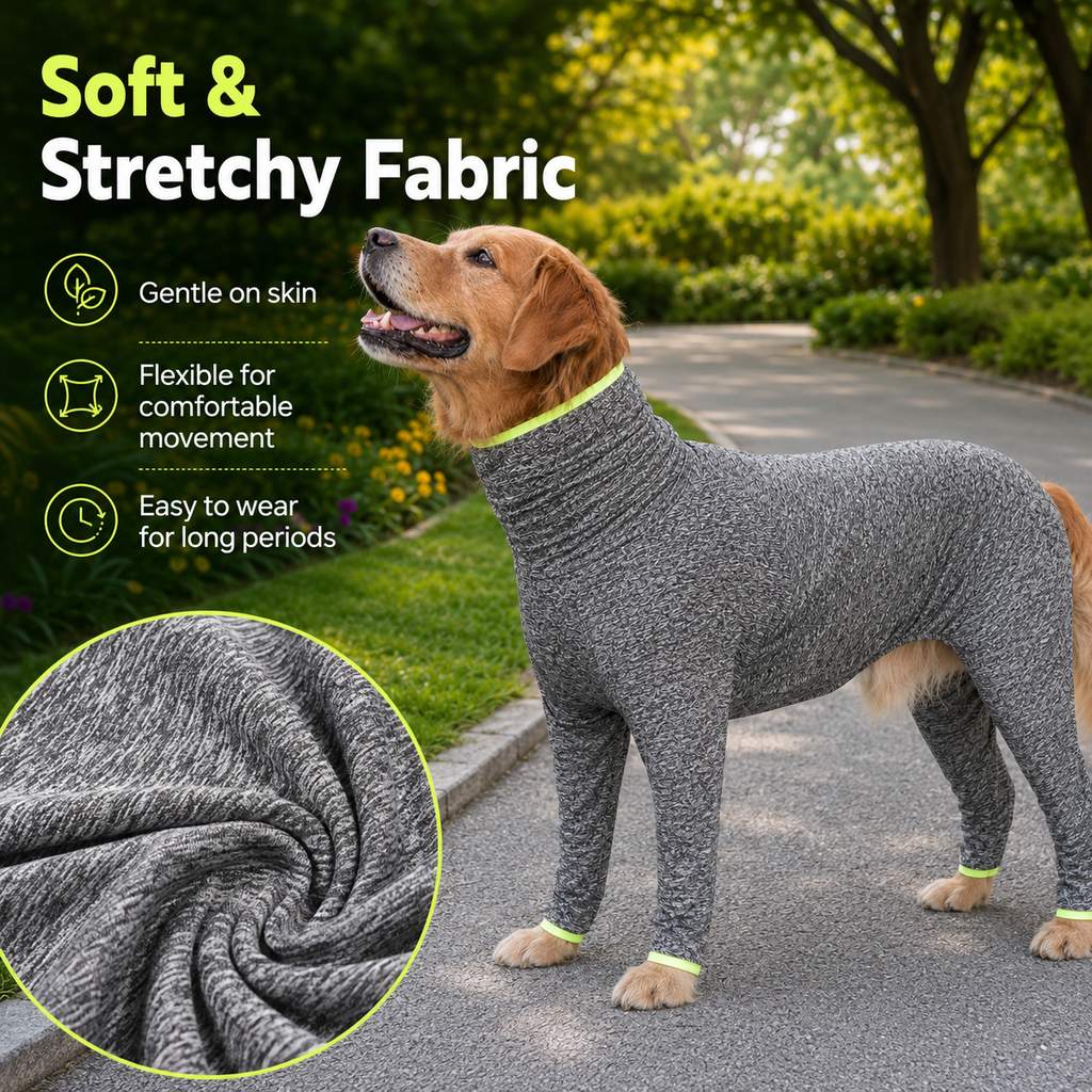 Paws in Awe Large Dog Full-Body Suit for Indoor Wear - Stretch 4-Leg Coverall image 6