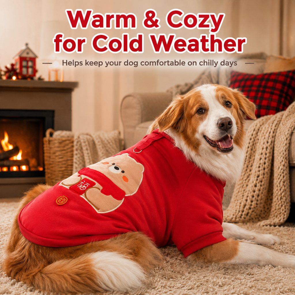 Paws in Awe Warm Dog Sweatshirt for Cold Weather - Cozy Red Pullover for Indoor Lounging, Winter Walks & Lunar New Year Photos, XS-5XL image 6