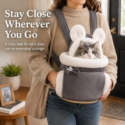 Paws in Awe Winter Warm Cat Carrier Backpack for Cold-Weather Outings - Plush Hands-Free Carrier for Cats & Small Pets image 2