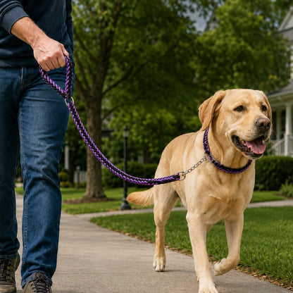 Paws in Awe Heavy-Duty Braided Dog Leash with Chain-Control Collar for Strong Pullers - Daily Walking & Training image 6