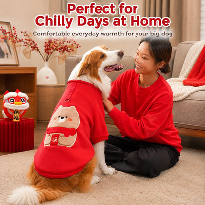 Paws in Awe Warm Dog Sweatshirt for Cold Weather - Cozy Red Pullover for Indoor Lounging, Winter Walks & Lunar New Year Photos, XS-5XL image 3