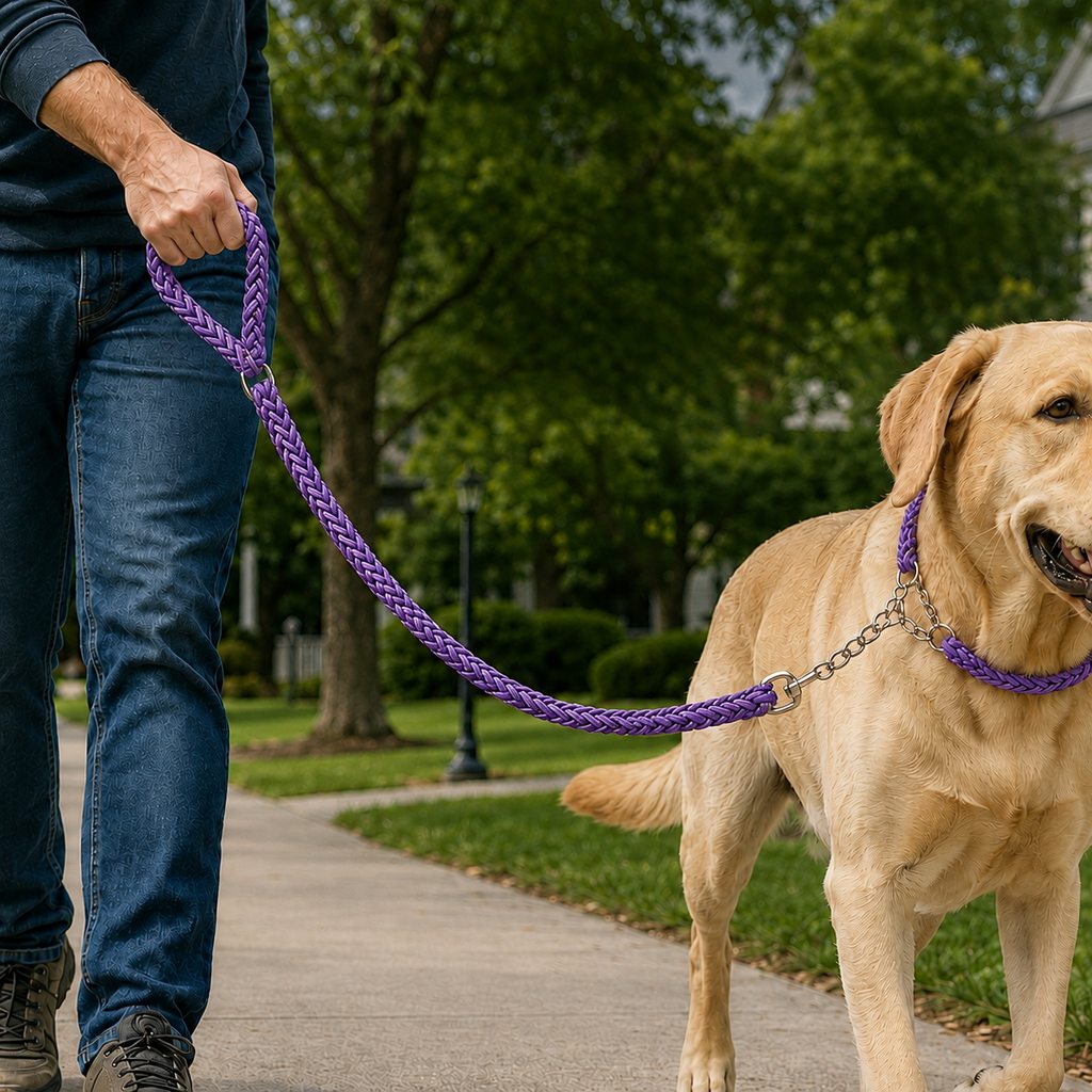 Paws in Awe Heavy-Duty Braided Dog Leash with Chain-Control Collar for Strong Pullers - Daily Walking & Training image 5