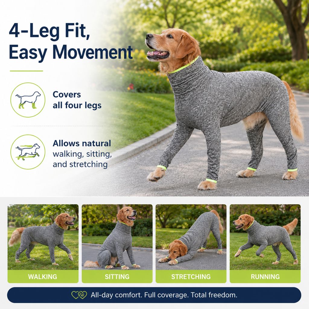 Paws in Awe Large Dog Full-Body Suit for Indoor Wear - Stretch 4-Leg Coverall image 7