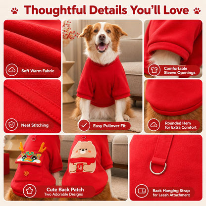 Paws in Awe Warm Dog Sweatshirt for Cold Weather - Cozy Red Pullover for Indoor Lounging, Winter Walks & Lunar New Year Photos, XS-5XL image 7