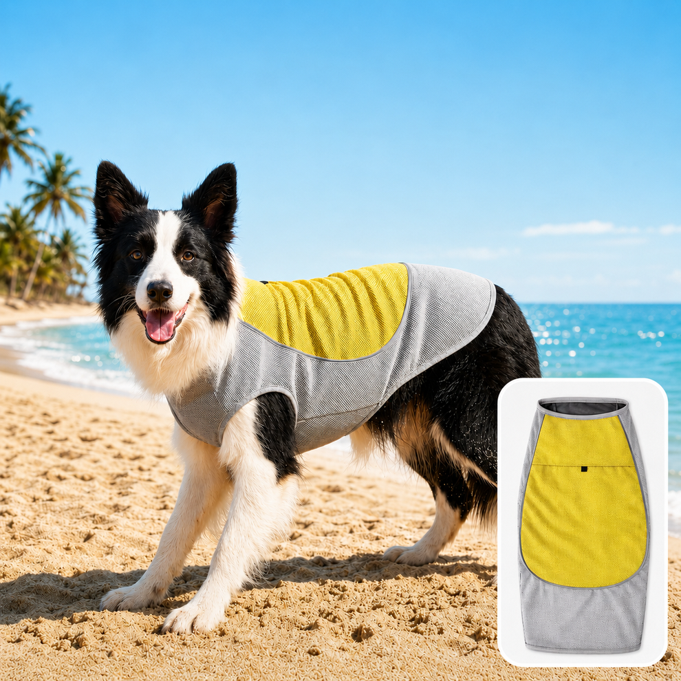 Paws in Awe Water-Activated Dog Cooling Vest for Summer Walks & Hikes - Breathable Heat-Relief Vest with Ice Pack Pocket image 1