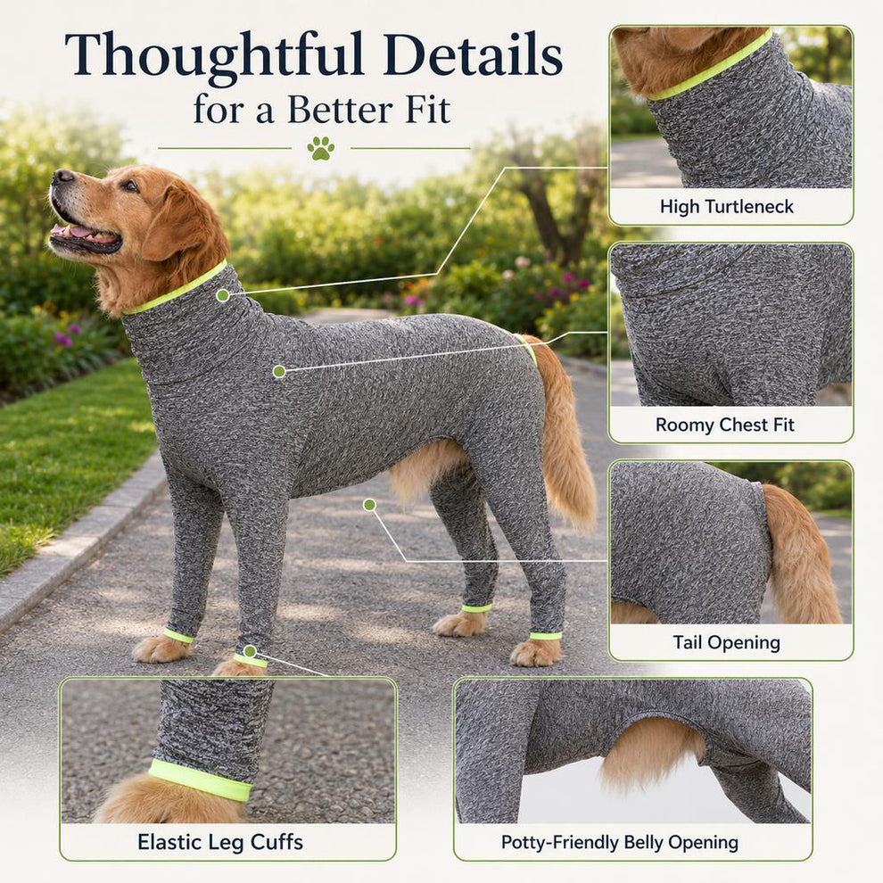 Paws in Awe Large Dog Full-Body Suit for Indoor Wear - Stretch 4-Leg Coverall image 8