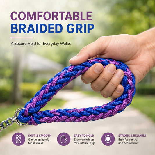 Paws in Awe Heavy-Duty Braided Dog Leash with Chain-Control Collar for Strong Pullers - Daily Walking & Training image 2