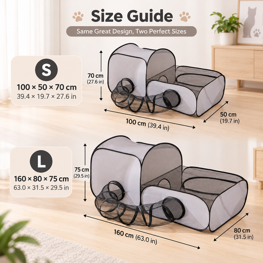 Paws in Awe Indoor Cat Playpen with Tunnel & Resting Tent for Safe Home Play - 3-Zone Enclosure for Cats & Kittens image 1