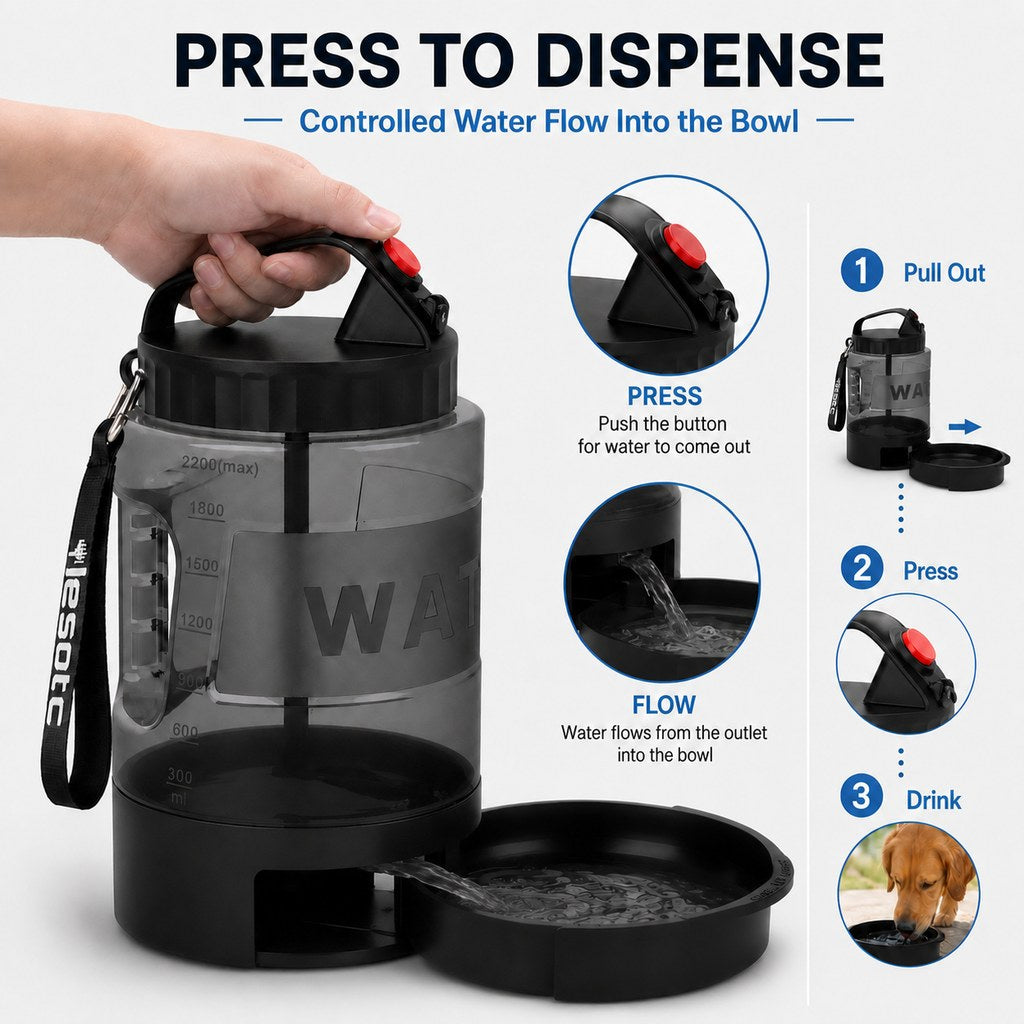 2.2L portable dog travel water bottle with pull-out bowl main image