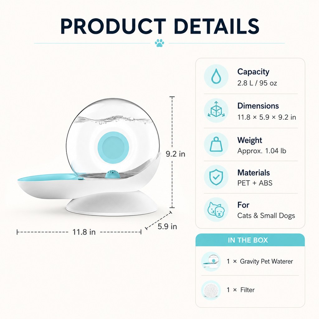 Paws in Awe 2.8L Gravity Pet Waterer for Cats & Small Dogs – No-Plug Auto Refill for Busy Homes image 9