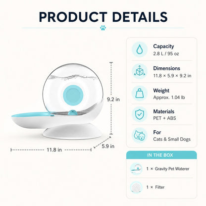 Paws in Awe 2.8L Gravity Pet Waterer for Cats & Small Dogs – No-Plug Auto Refill for Busy Homes image 9
