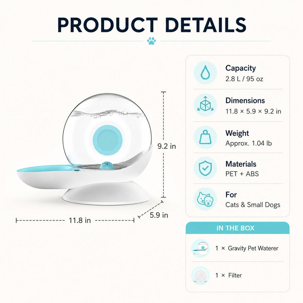Paws in Awe 2.8L Gravity Pet Waterer for Cats & Small Dogs – No-Plug Auto Refill for Busy Homes image 9