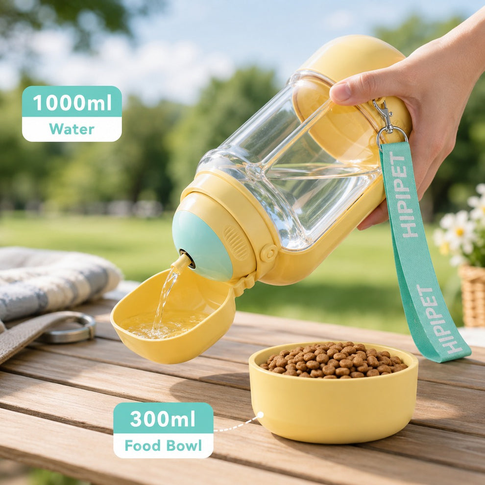 Paws in Awe 2-in-1 Portable Dog Water Bottle with Food Container – Large Capacity Pet Travel Water Fountain, Perfect for Walks, Camping, and Road Trips image 1