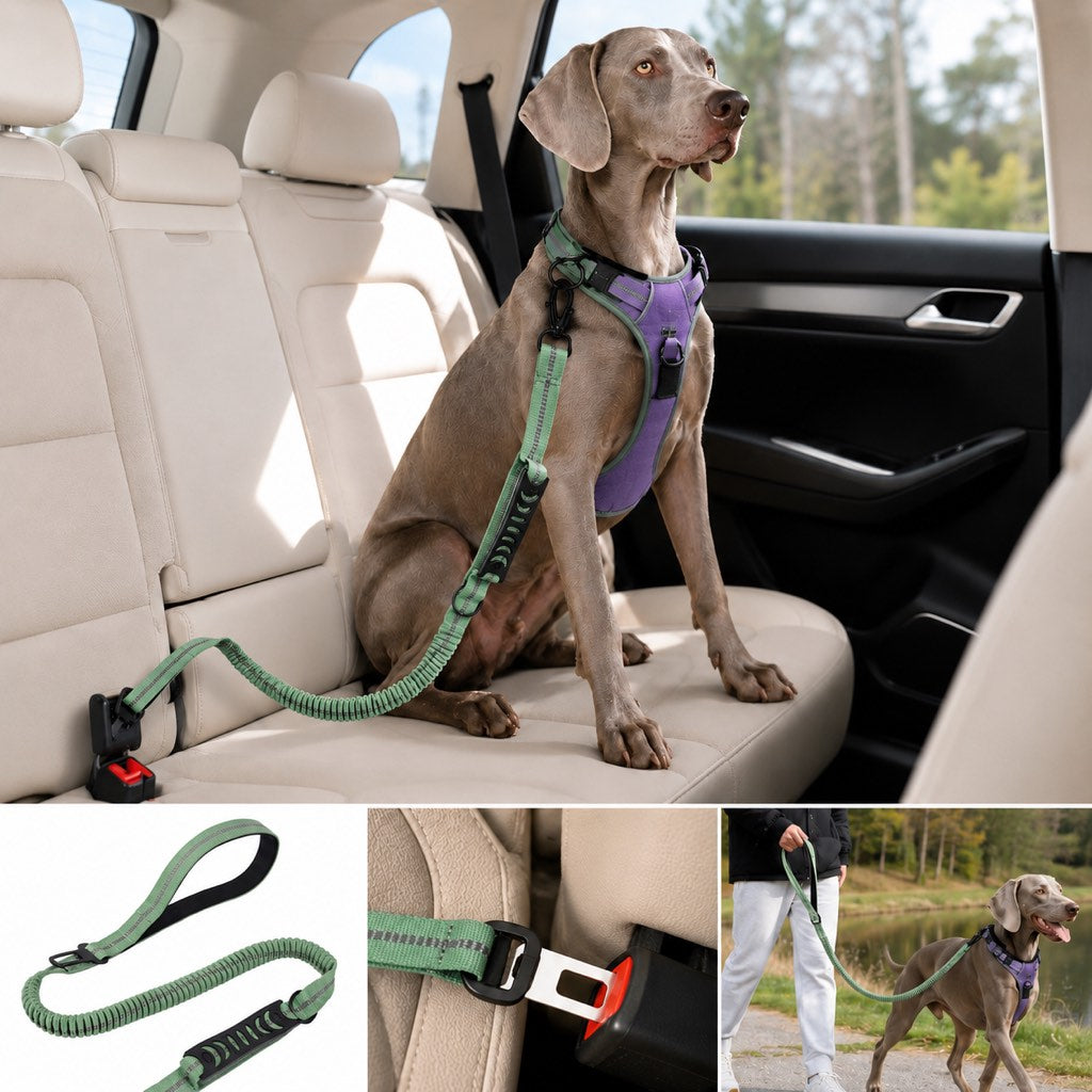 Paws in Awe Reflective Dog Car Seat Belt Leash for Backseat Travel & Daily Walks - Shock-Absorbing Bungee Tether to Help Reduce Pulling & Driver Distraction image 11
