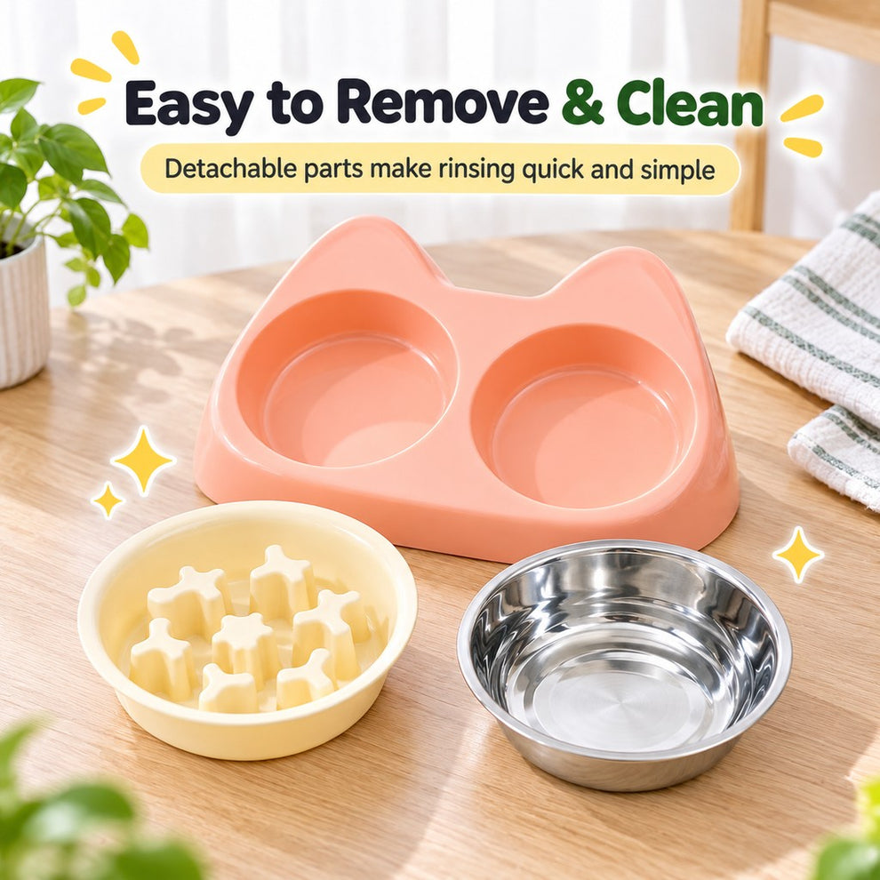 Paws in Awe 2-in-1 Cat Ear Pet Bowl for Cats and Small Dogs - Slow Feeder or Double Stainless Steel Bowls for Slower, Cleaner Mealtimes image 8