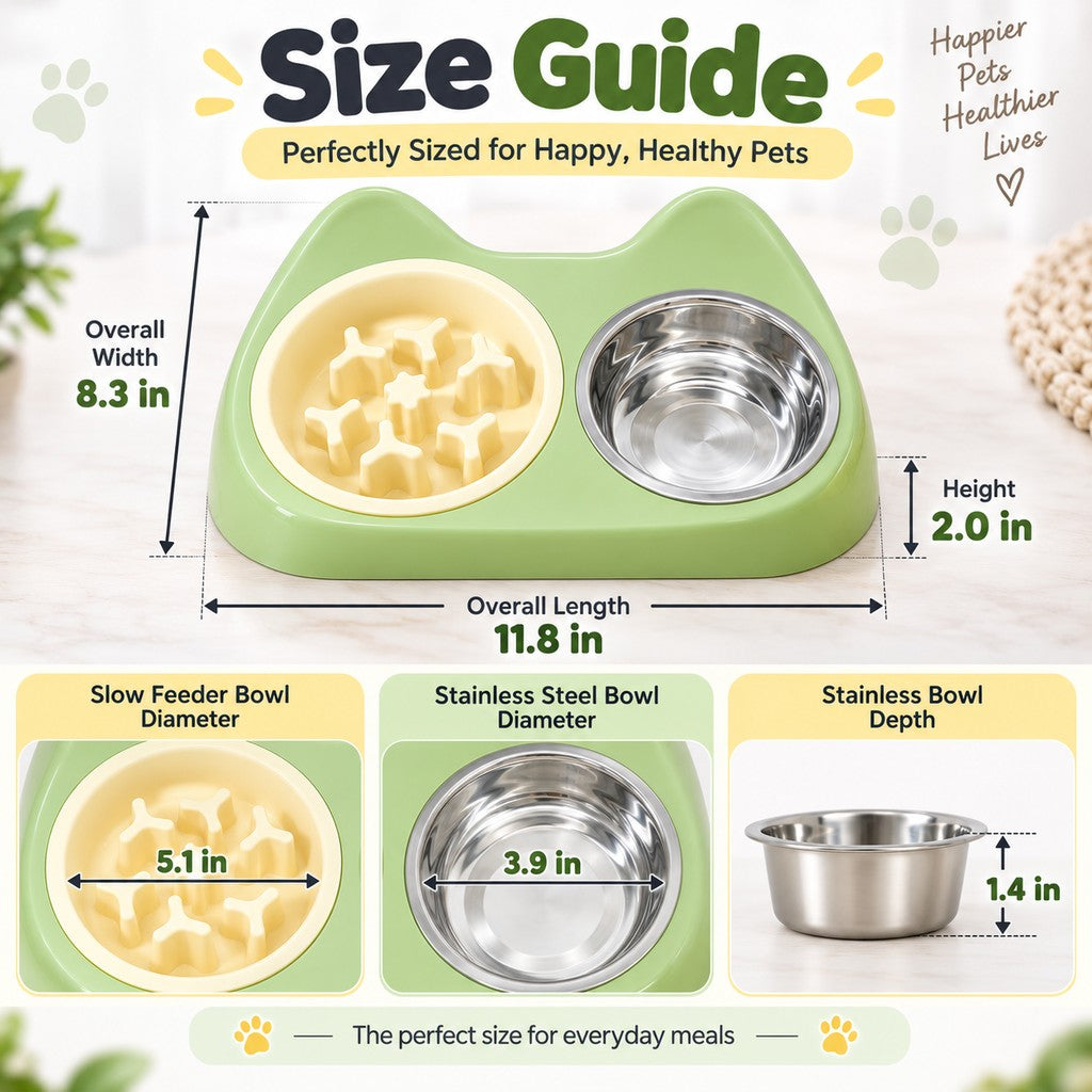 Paws in Awe 2-in-1 Cat Ear Pet Bowl for Cats and Small Dogs - Slow Feeder or Double Stainless Steel Bowls for Slower, Cleaner Mealtimes image 9