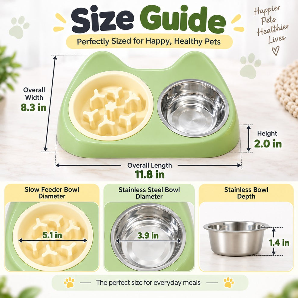 Paws in Awe 2-in-1 Cat Ear Pet Bowl for Cats and Small Dogs - Slow Feeder or Double Stainless Steel Bowls for Slower, Cleaner Mealtimes image 9